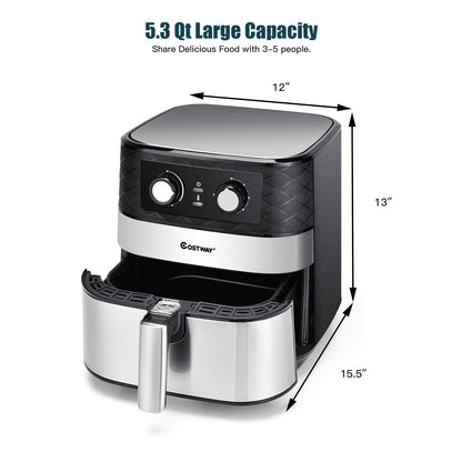 1700W 5.3 QT Electric Hot Air Fryer with Stainless steel and Non-Stick Fry Basket, Black Air Fryers   at Gallery Canada