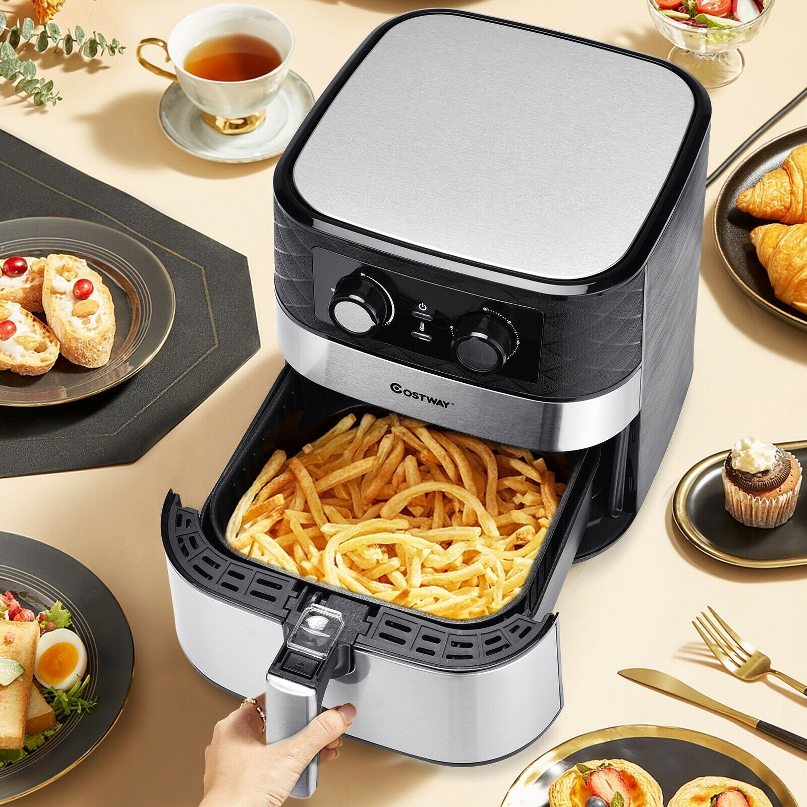 1700W 5.3 QT Electric Hot Air Fryer with Stainless steel and Non-Stick Fry Basket, Black Air Fryers   at Gallery Canada