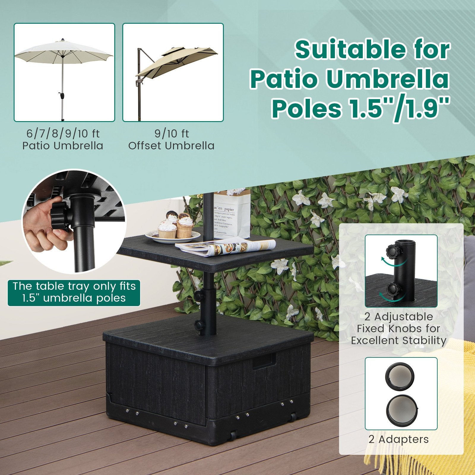 175 LBS Outdoor Fillable Umbrella Base with Table Tray, Black Outdoor Umbrella Bases   at Gallery Canada