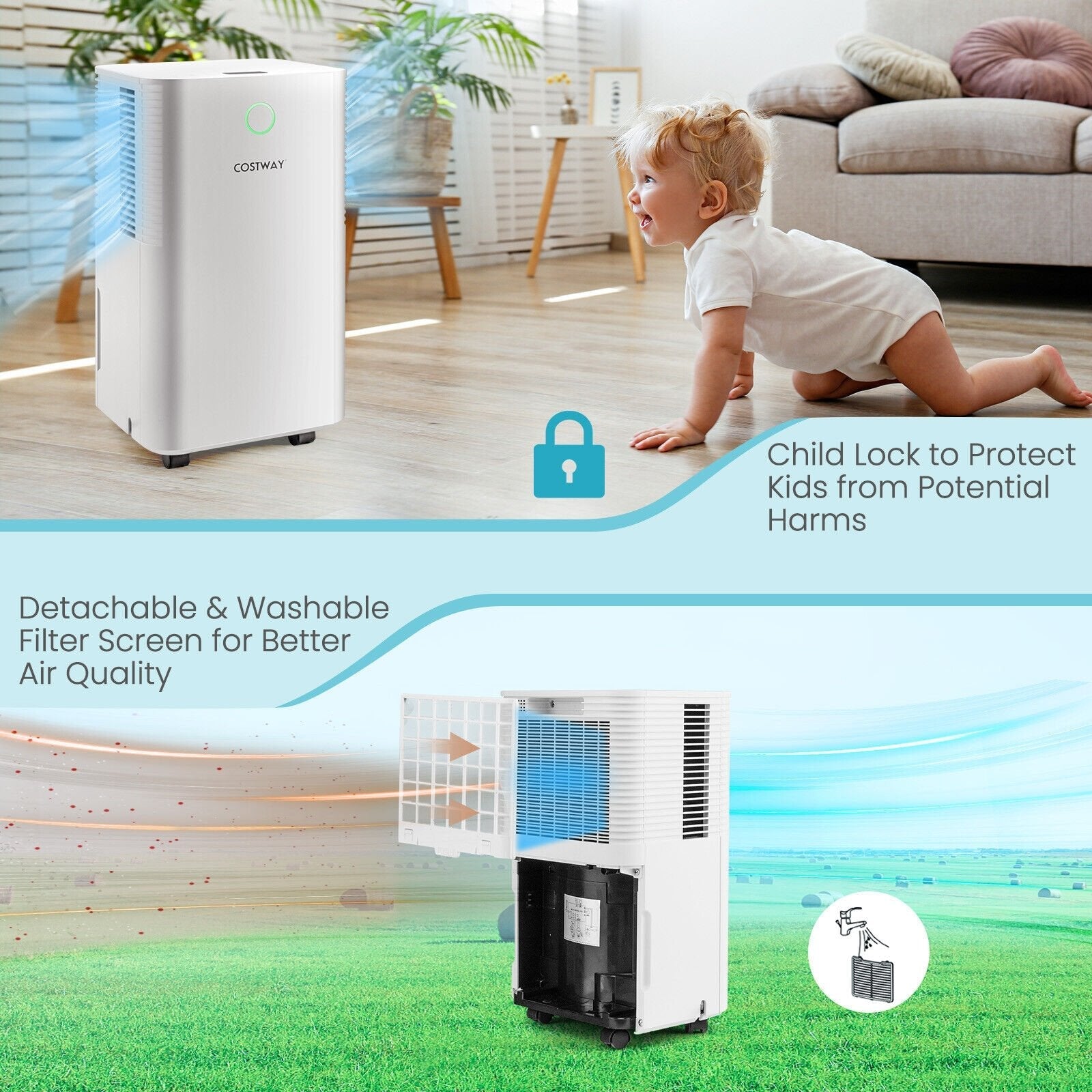 1750 Sq. Ft 32 Pints Dehumidifier with Auto Defrost and 24H Timer Drain Hose, White Dehumidifiers   at Gallery Canada