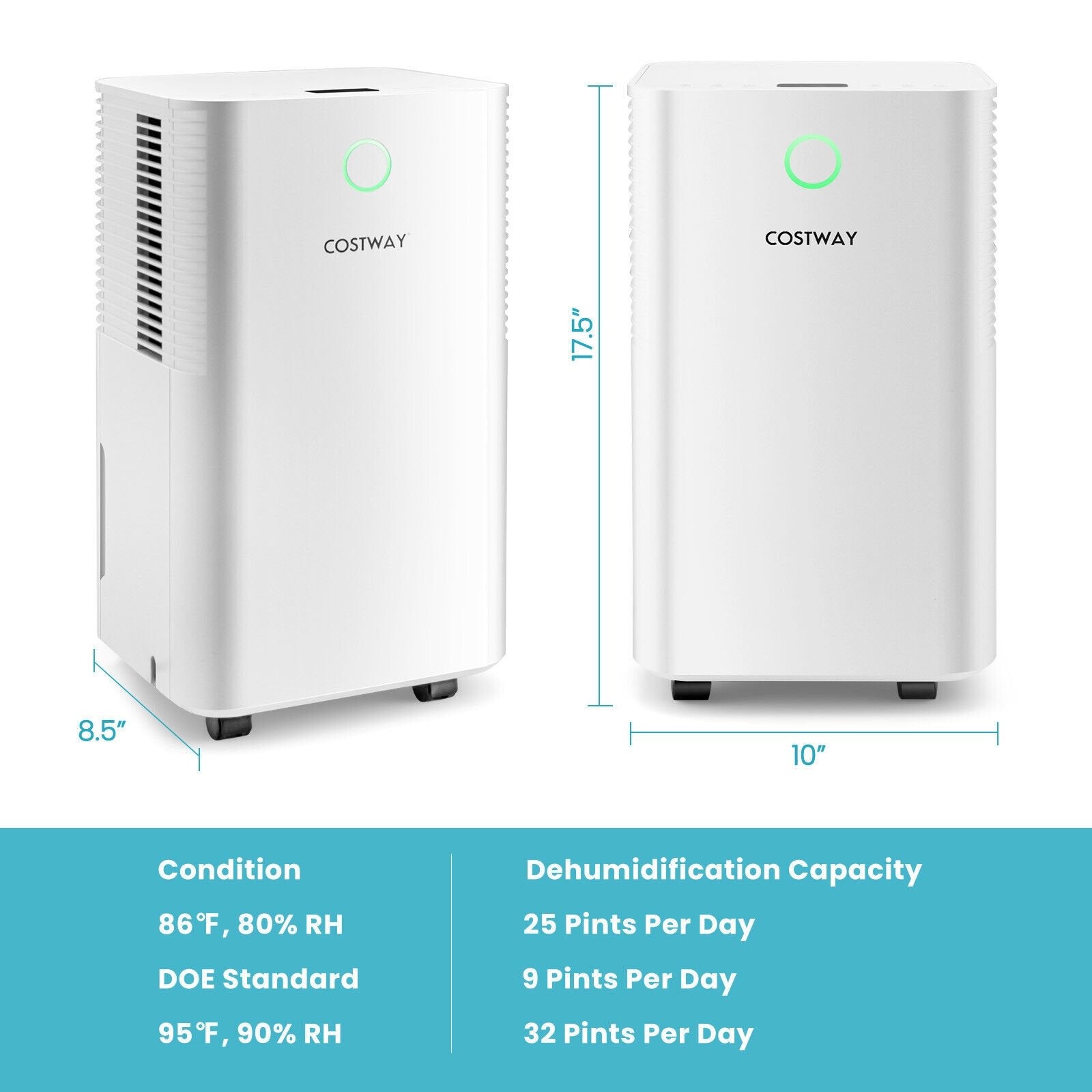 1750 Sq. Ft 32 Pints Dehumidifier with Auto Defrost and 24H Timer Drain Hose, White Dehumidifiers   at Gallery Canada