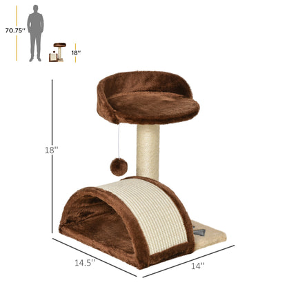 18" Cat Tree Scratching Kitty House Kitten Activity Centre Pet Bed Post Furniture with Hanging Toy (Brown) Cat Posts   at Gallery Canada