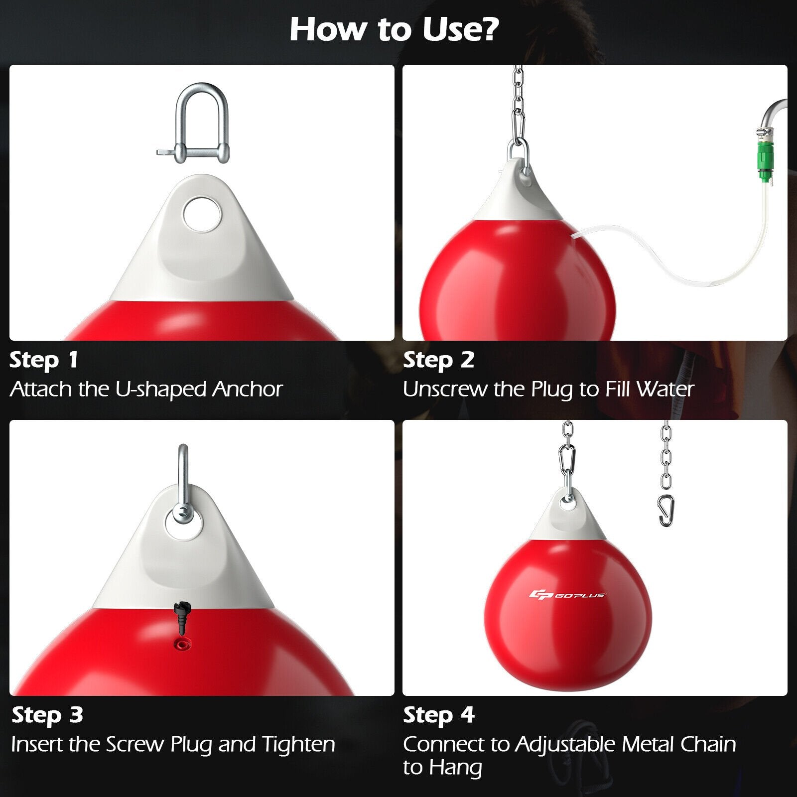 18 Inch 110 Pound Heavy Punching Water Aqua Bag with Adjustable Metal Chain, Red Boxing & Martial Arts   at Gallery Canada