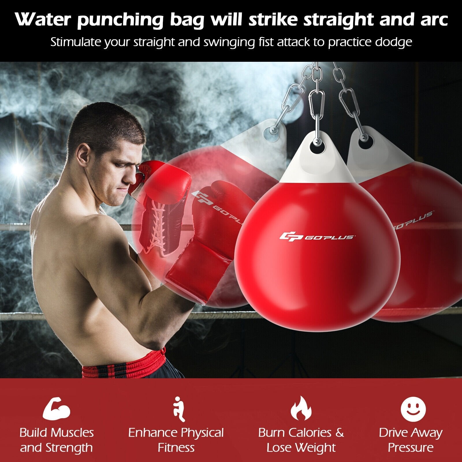 18 Inch 110 Pound Heavy Punching Water Aqua Bag with Adjustable Metal Chain, Red Boxing & Martial Arts   at Gallery Canada