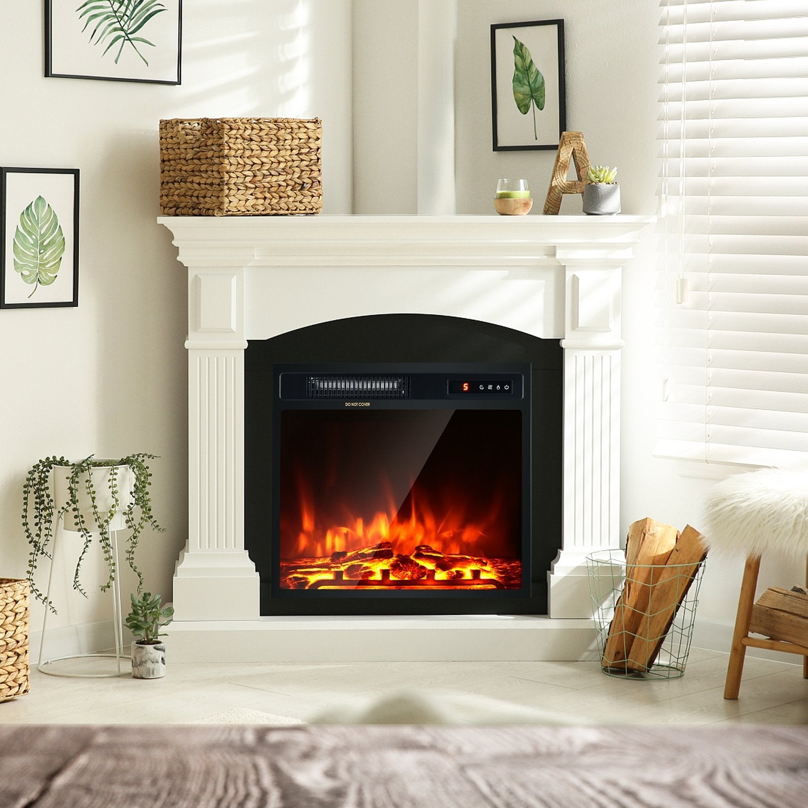 18 Inch 1500W Electric Fireplace Freestanding and Recessed Heater, Black Fireplaces   at Gallery Canada