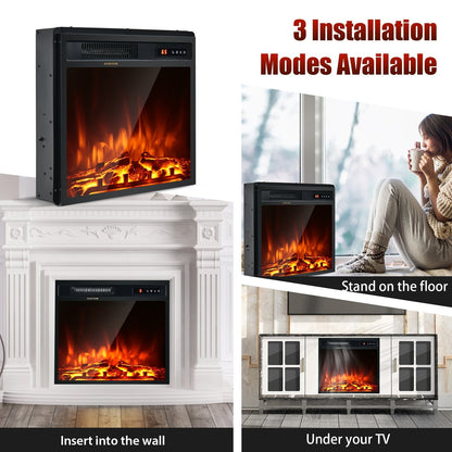 18 Inch 1500W Electric Fireplace Freestanding and Recessed Heater, Black Fireplaces   at Gallery Canada