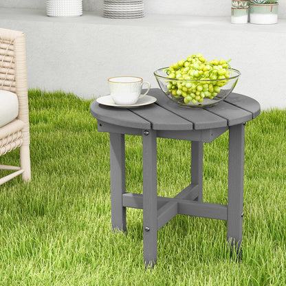 18 Inch Adirondack Round Side Table with Cross Base and Slatted Surface, Gray Patio Coffee Tables   at Gallery Canada