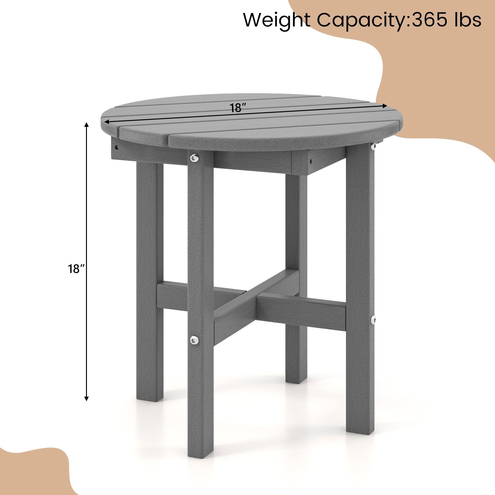 18 Inch Adirondack Round Side Table with Cross Base and Slatted Surface, Gray Patio Coffee Tables   at Gallery Canada