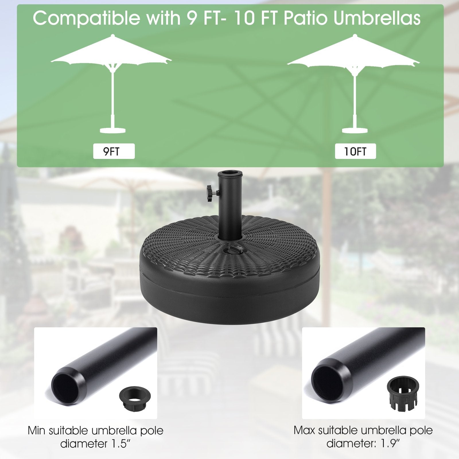 18 Inch Fillable Heavy-Duty Round Umbrella Base Stand, Black Outdoor Umbrella Bases   at Gallery Canada