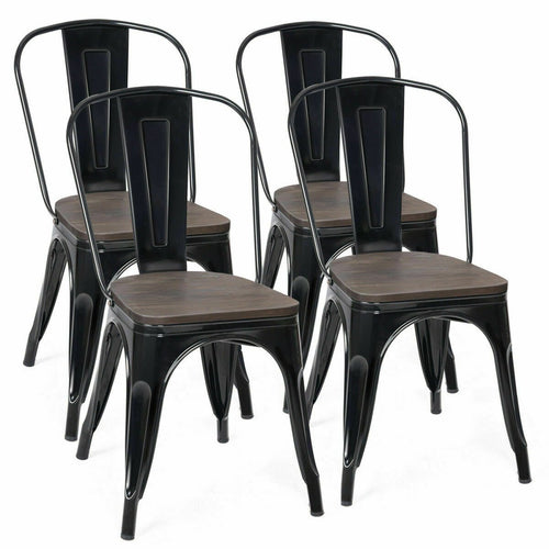 18 Inch Height Set of 4 Stackable Style Metal Wood Dining Chair, Black