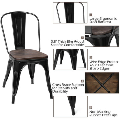 18 Inch Height Set of 4 Stackable Style Metal Wood Dining Chair, Black Dining Chairs   at Gallery Canada