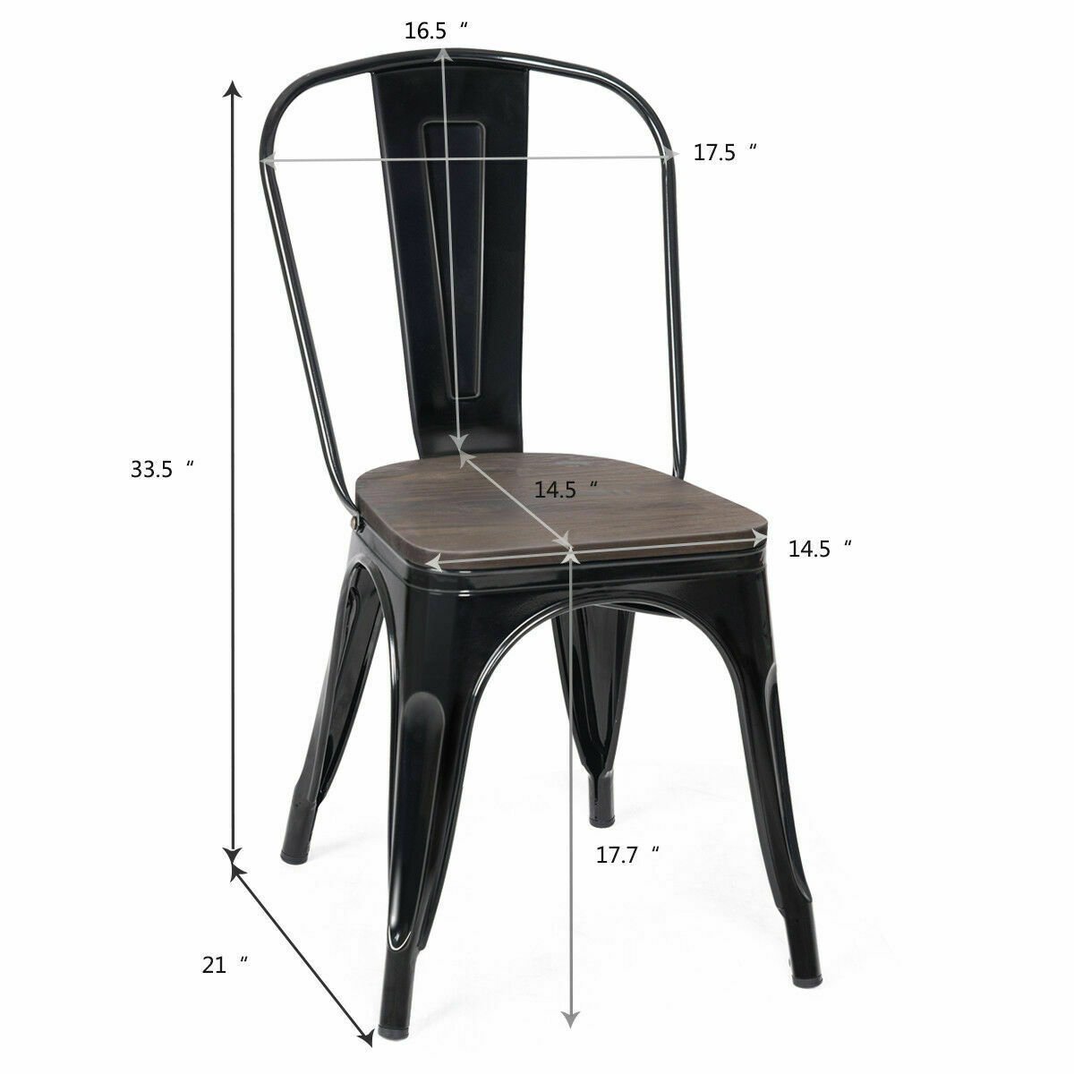 18 Inch Height Set of 4 Stackable Style Metal Wood Dining Chair, Black Dining Chairs   at Gallery Canada