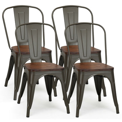 18 Inch Height Set of 4 Stackable Style Metal Wood Dining Chair, Dark Green Dining Chairs   at Gallery Canada