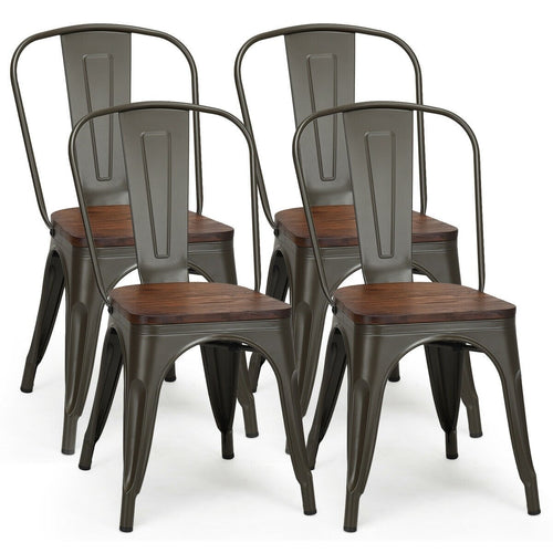 18 Inch Height Set of 4 Stackable Style Metal Wood Dining Chair, Dark Green