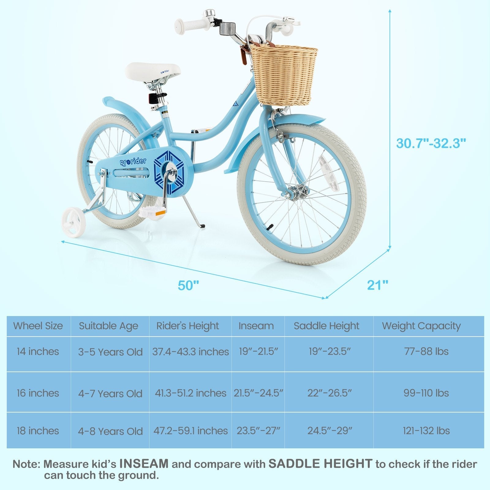 18-Inch Kids Bike with Training Wheels and Adjustable Handlebar Seat, Blue Kids Bike   at Gallery Canada