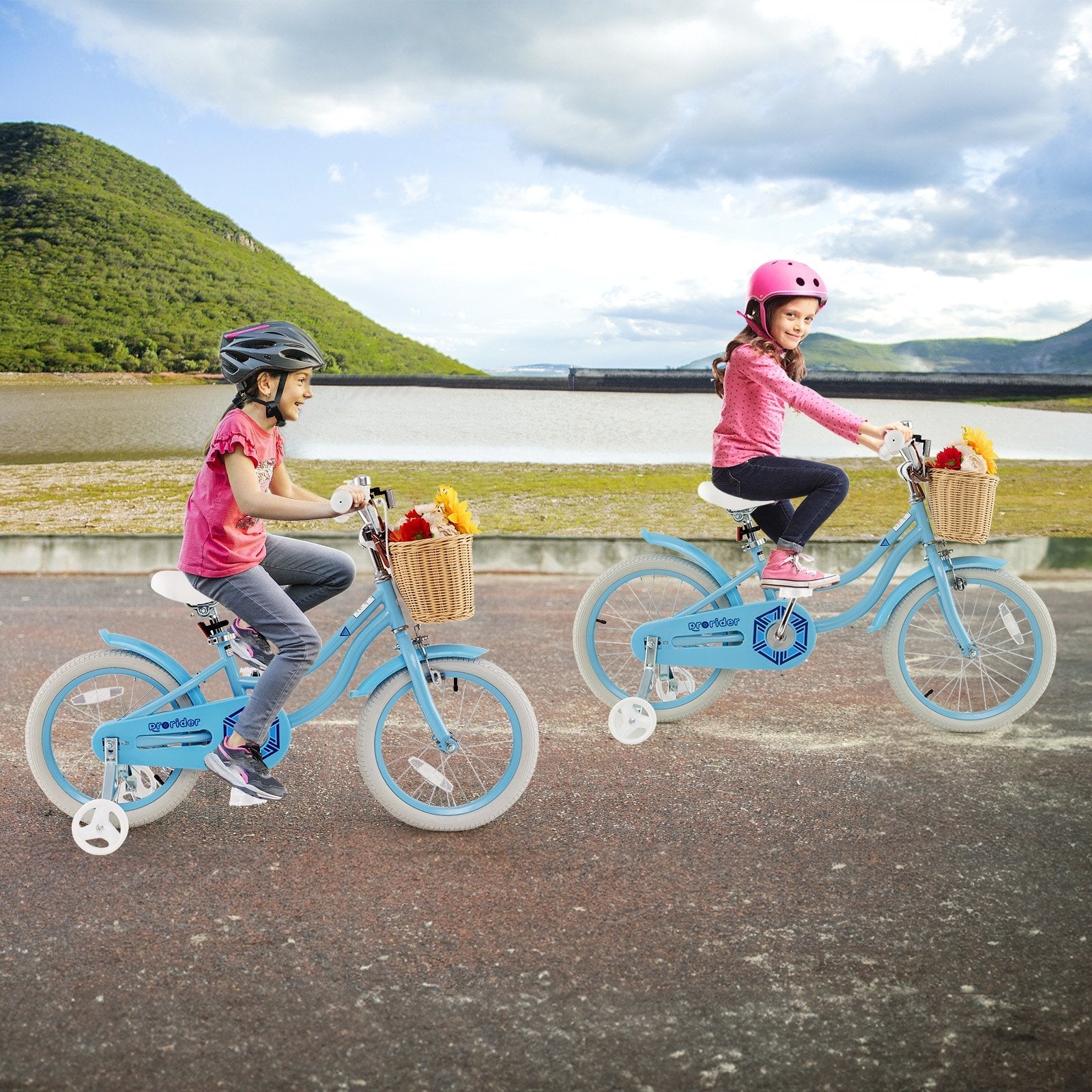 18-Inch Kids Bike with Training Wheels and Adjustable Handlebar Seat, Blue Kids Bike   at Gallery Canada