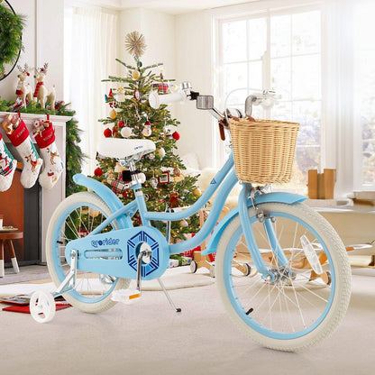 18-Inch Kids Bike with Training Wheels and Adjustable Handlebar Seat, Blue Kids Bike   at Gallery Canada