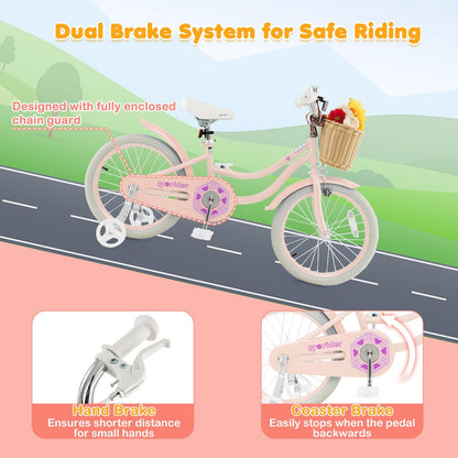 18-Inch Kids Bike with Training Wheels and Adjustable Handlebar Seat, Pink Kids Bike   at Gallery Canada