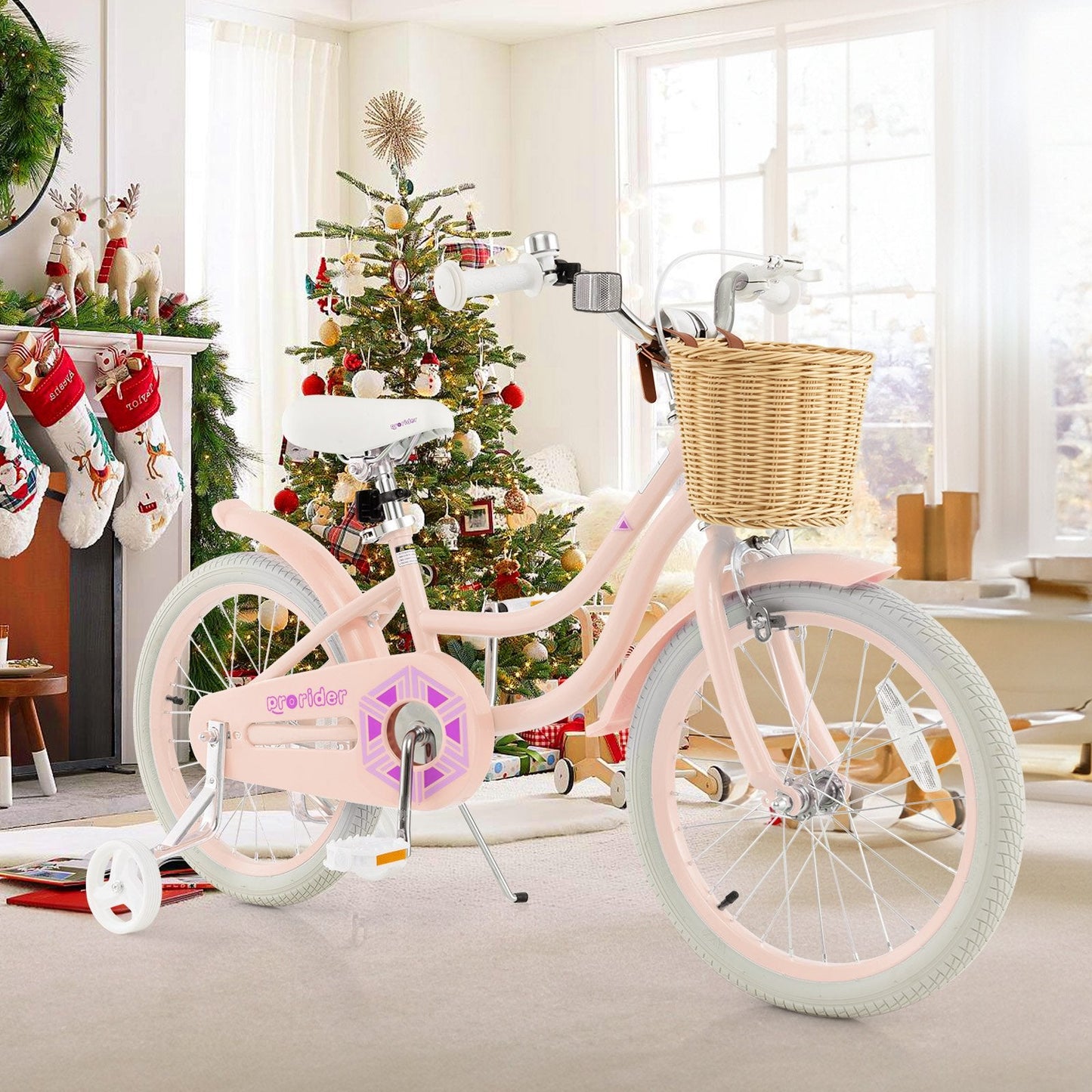 18-Inch Kids Bike with Training Wheels and Adjustable Handlebar Seat, Pink Kids Bike   at Gallery Canada