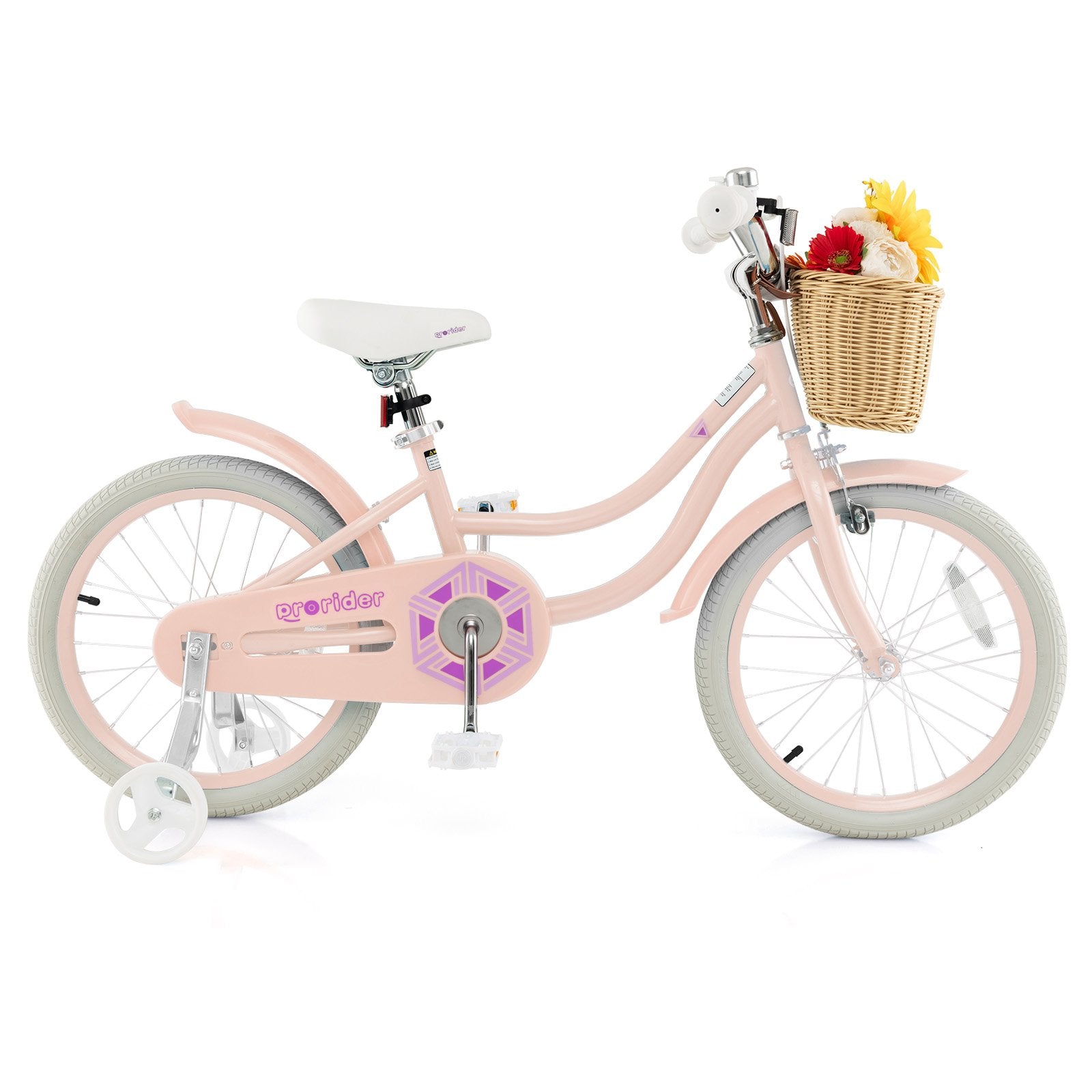 18-Inch Kids Bike with Training Wheels and Adjustable Handlebar Seat, Pink Kids Bike   at Gallery Canada