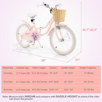 18-Inch Kids Bike with Training Wheels and Adjustable Handlebar Seat, Pink Kids Bike   at Gallery Canada