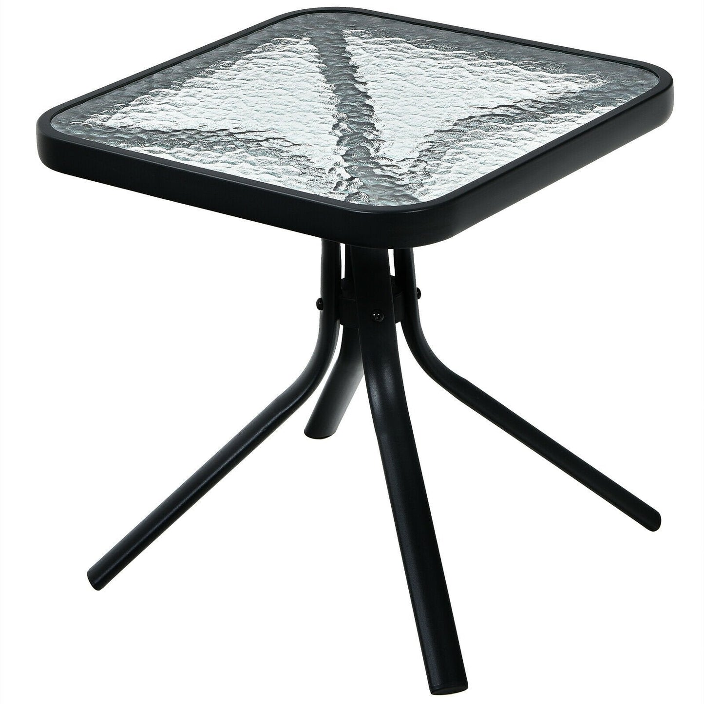 18 Inch Patio Coffee Side Table with Tempered Glass, Black Patio Coffee Tables   at Gallery Canada