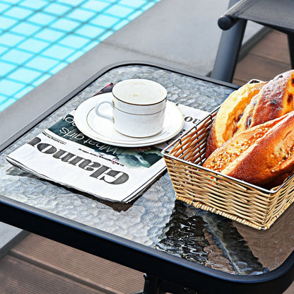 18 Inch Patio Coffee Side Table with Tempered Glass, Black Patio Coffee Tables   at Gallery Canada