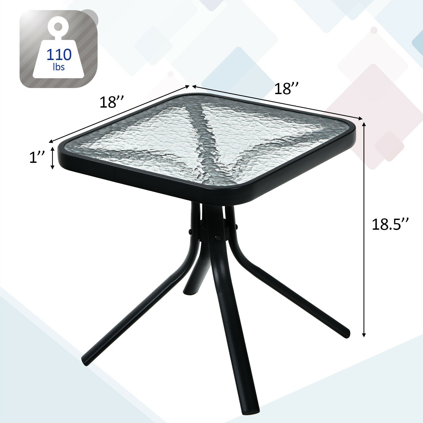 18 Inch Patio Coffee Side Table with Tempered Glass, Black Patio Coffee Tables   at Gallery Canada