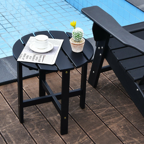 18 Inch Patio Round Side Wooden Slat End Coffee Table for Garden, Black