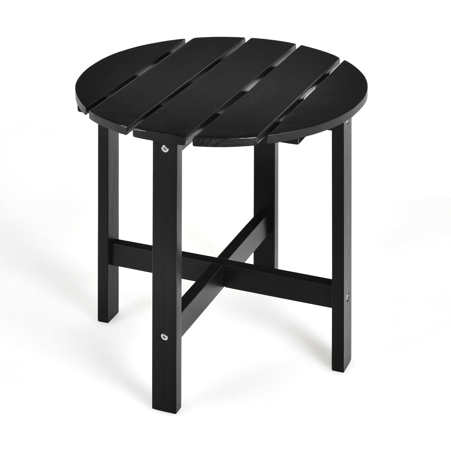 18 Inch Patio Round Side Wooden Slat End Coffee Table for Garden, Black Patio Coffee Tables   at Gallery Canada