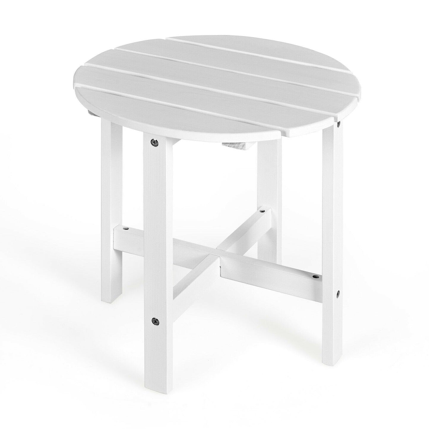 18 Inch Patio Round Side Wooden Slat End Coffee Table for Garden, White Patio Coffee Tables   at Gallery Canada