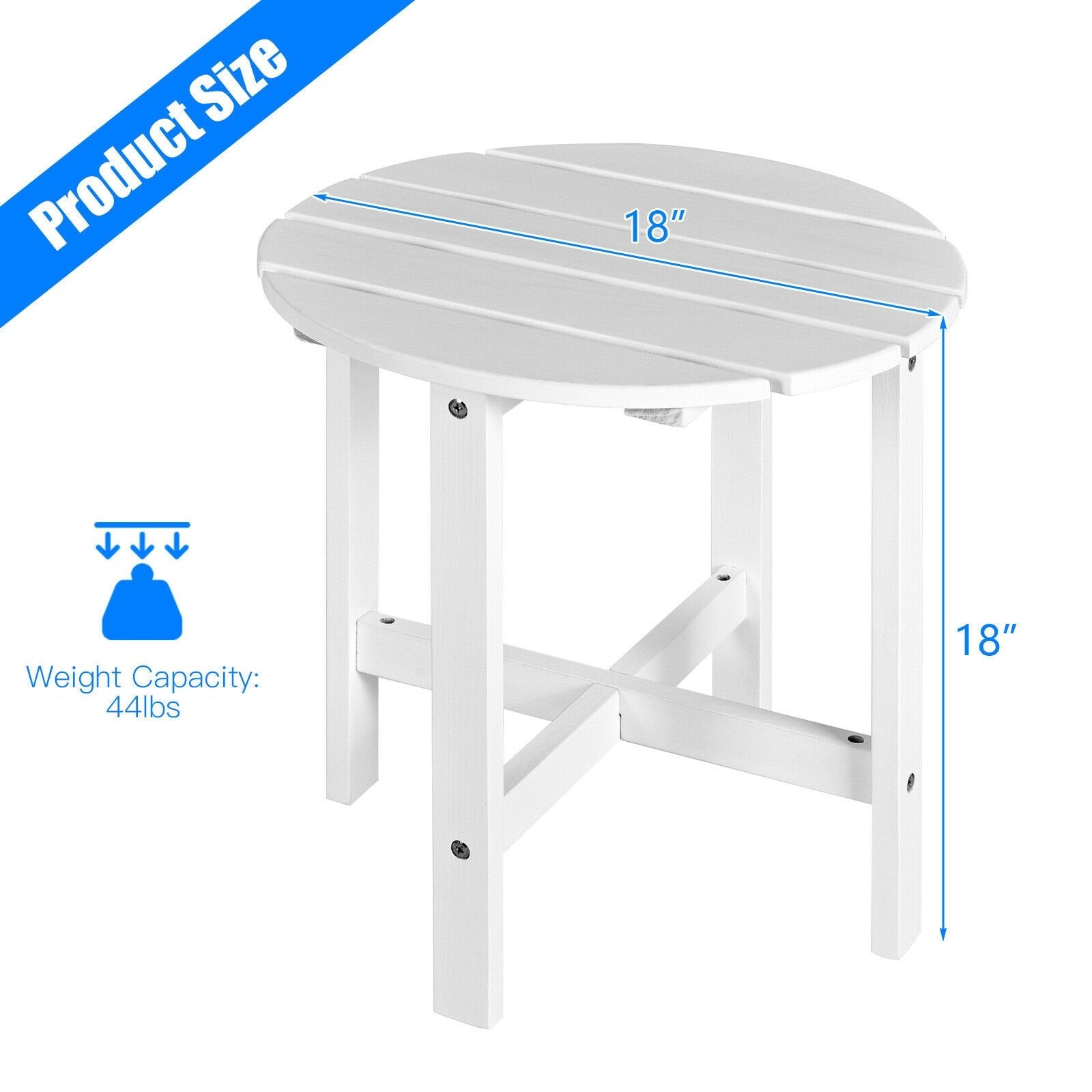 18 Inch Patio Round Side Wooden Slat End Coffee Table for Garden, White Patio Coffee Tables   at Gallery Canada