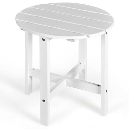 18 Inch Patio Round Side Wooden Slat End Coffee Table for Garden, White Patio Coffee Tables   at Gallery Canada