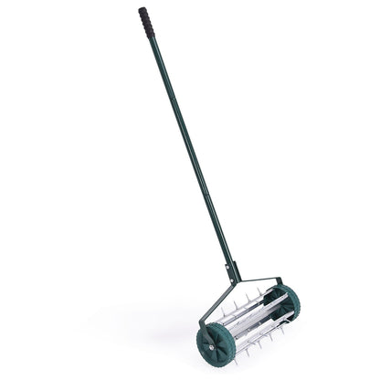 18 Inch Rolling Lawn Aerator with Anti-slip Handle and Tine Spikes, Green Lawn Care Tools   at Gallery Canada