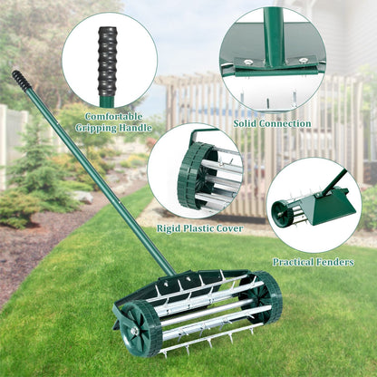 18 Inch Rolling Lawn Aerator with Splash-Proof Fender for Garden, Green Lawn Care Tools   at Gallery Canada