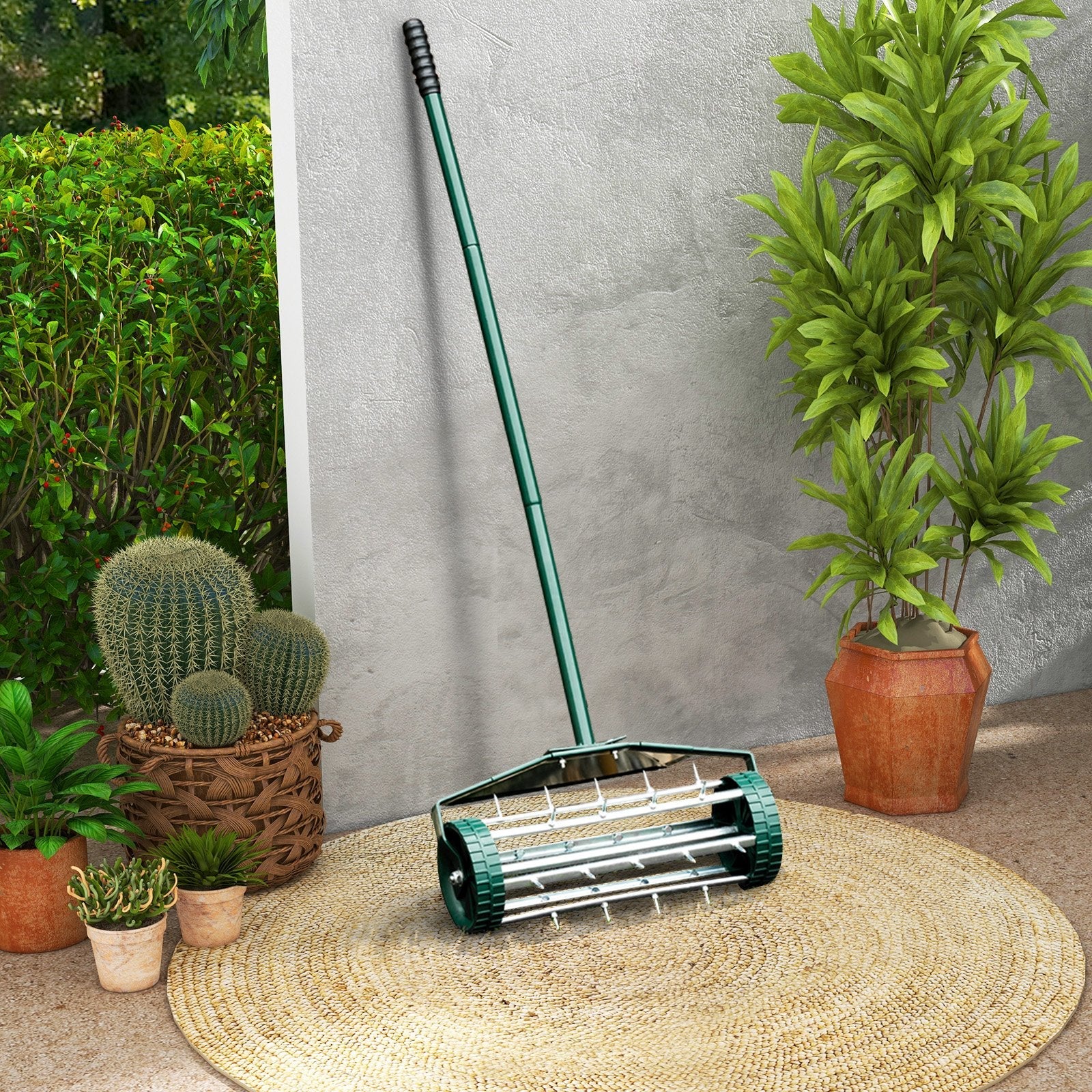 18 Inch Rolling Lawn Aerator with Splash-Proof Fender for Garden, Green Lawn Care Tools   at Gallery Canada