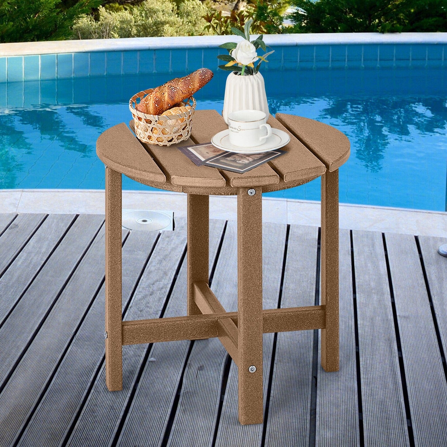 18 Inch Round Weather-Resistant Adirondack Side Table, Brown Patio Coffee Tables   at Gallery Canada