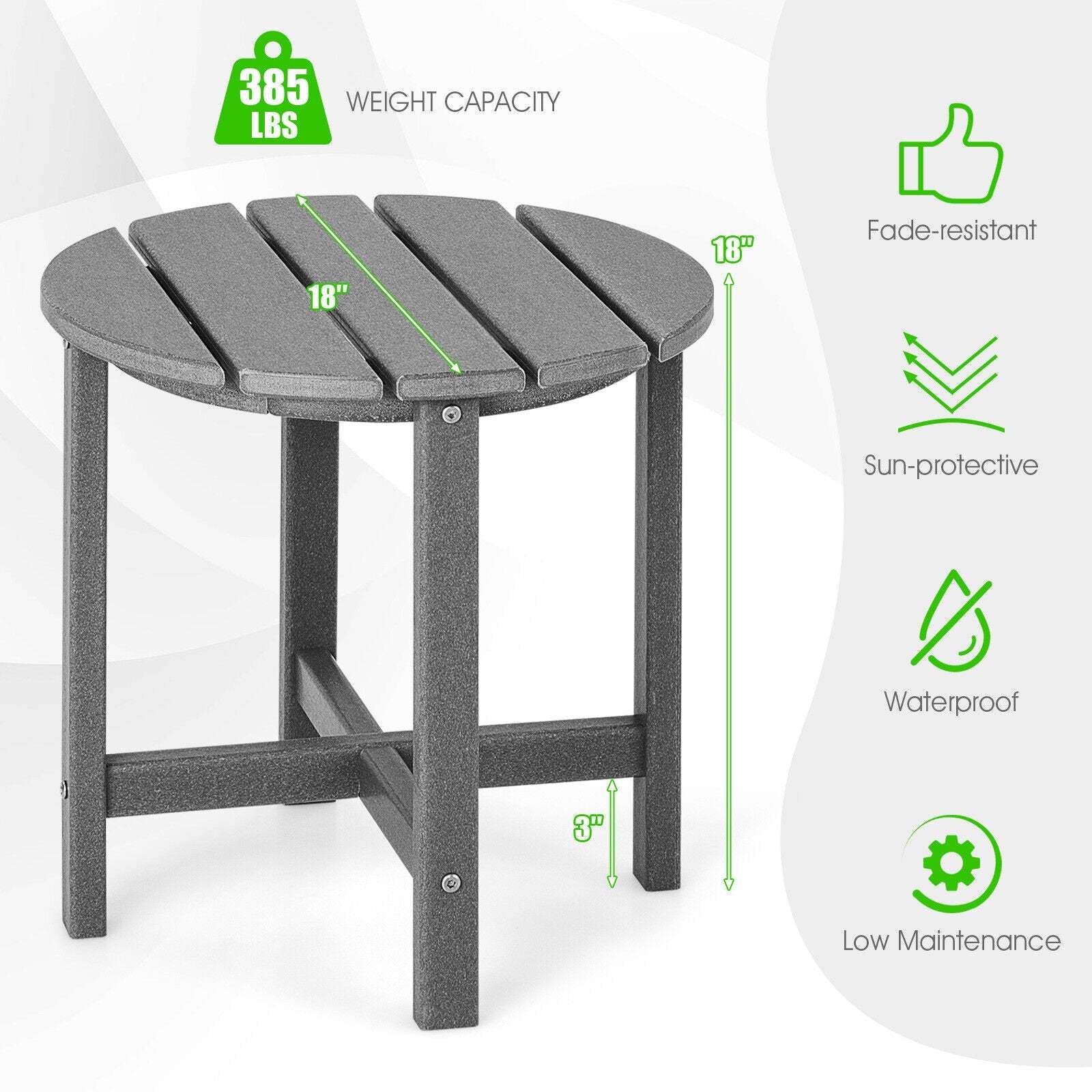 18 Inch Round Weather-Resistant Adirondack Side Table, Gray Patio Coffee Tables   at Gallery Canada