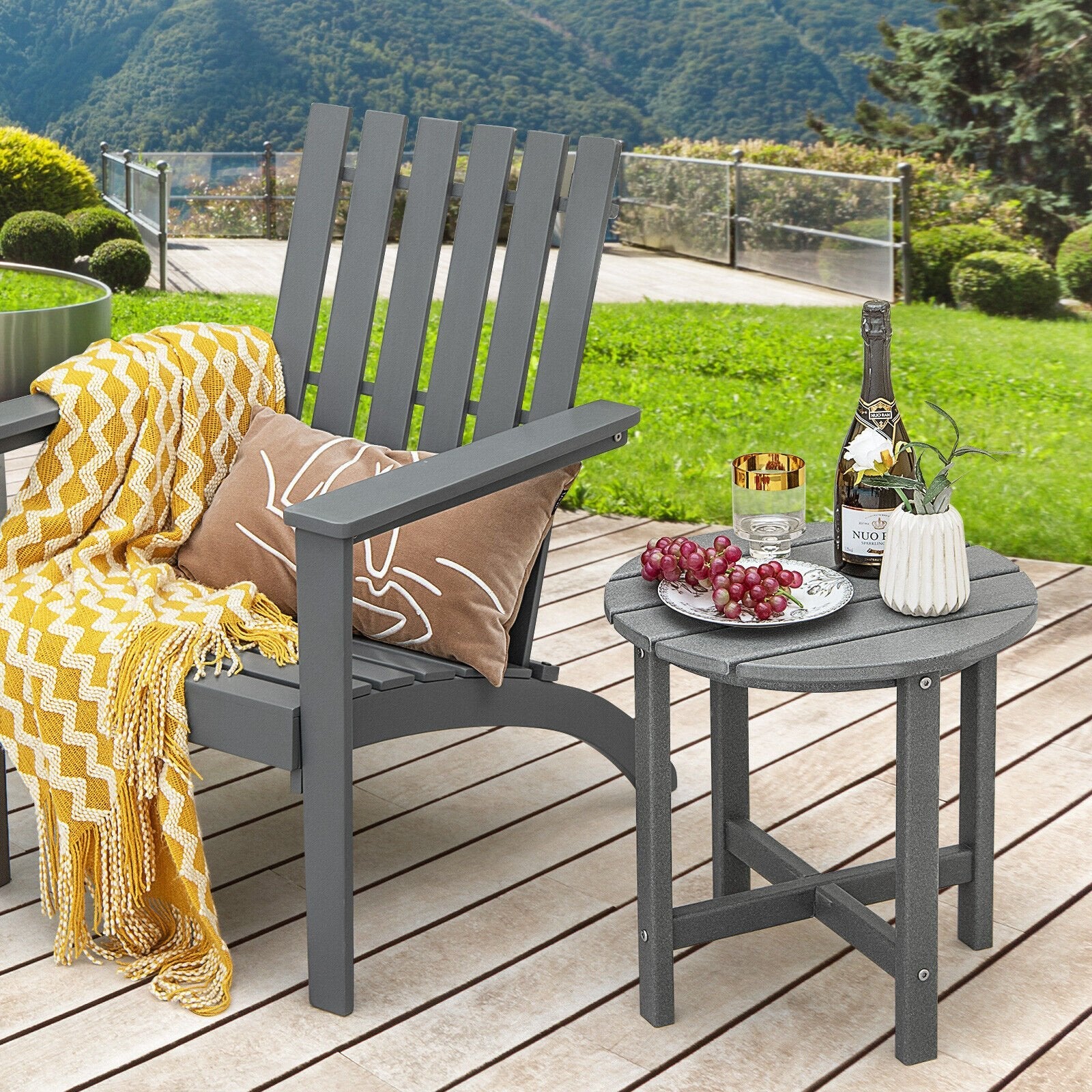 18 Inch Round Weather-Resistant Adirondack Side Table, Gray Patio Coffee Tables   at Gallery Canada