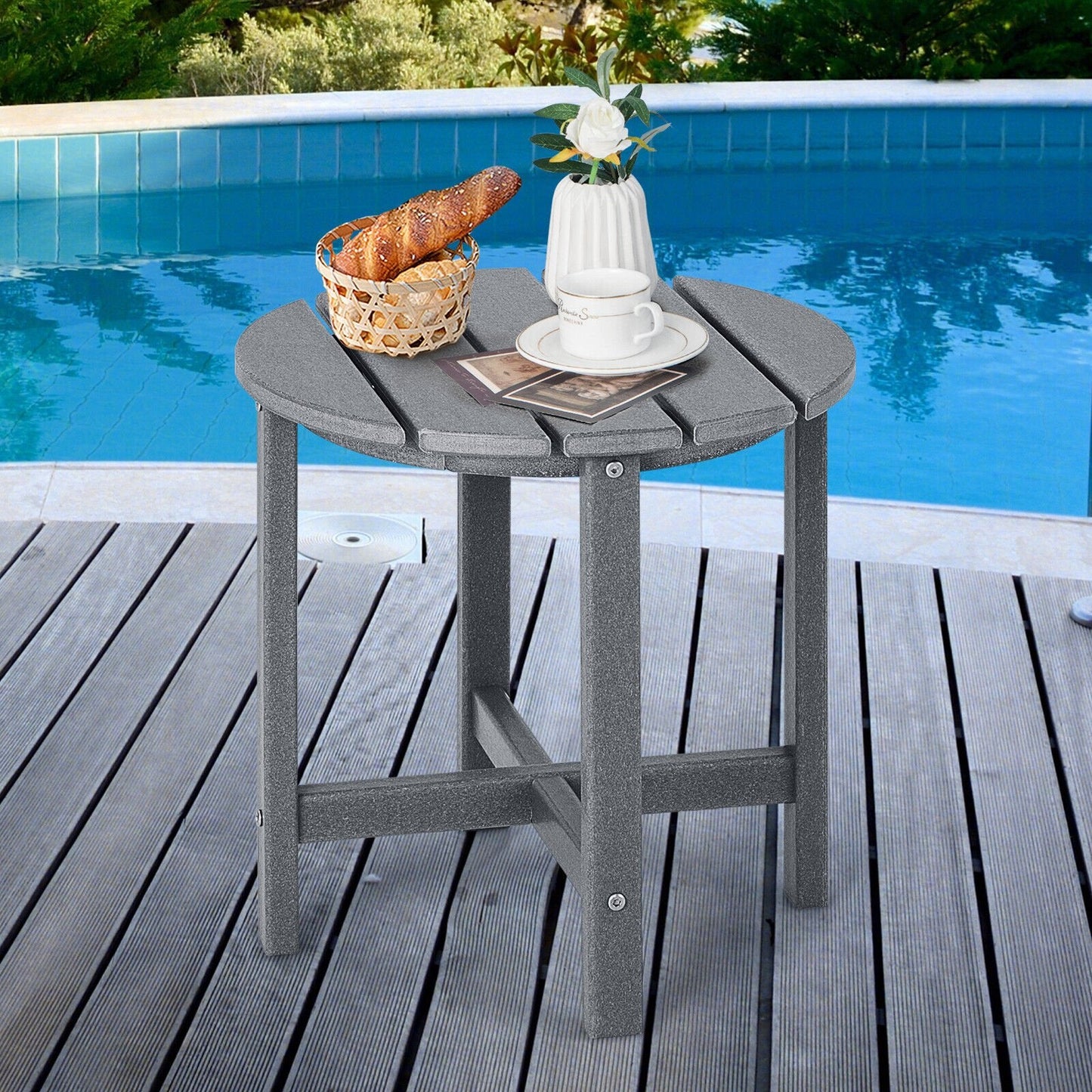 18 Inch Round Weather-Resistant Adirondack Side Table, Gray Patio Coffee Tables   at Gallery Canada