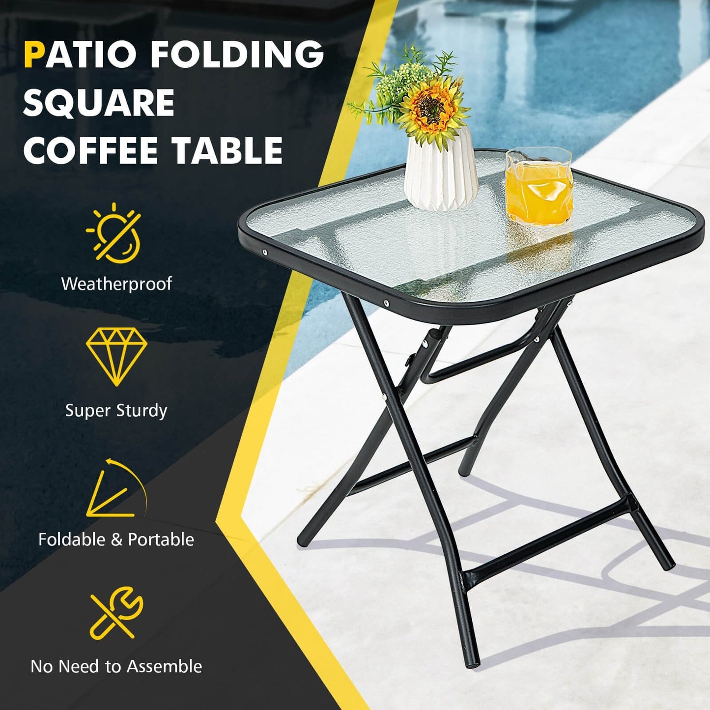 18 Inch Square Patio Bistro Table with Rustproof Frame, Black Patio Coffee Tables   at Gallery Canada