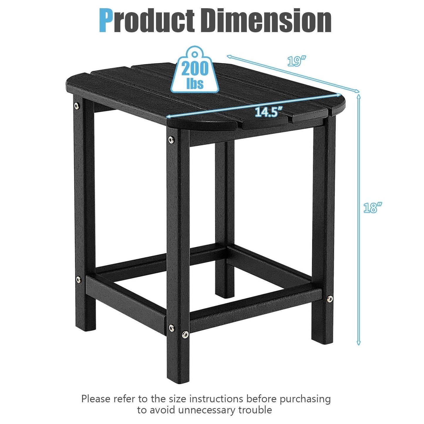 18 Inch Weather Resistant Side Table for Garden Yard Patio, Black Patio Coffee Tables   at Gallery Canada