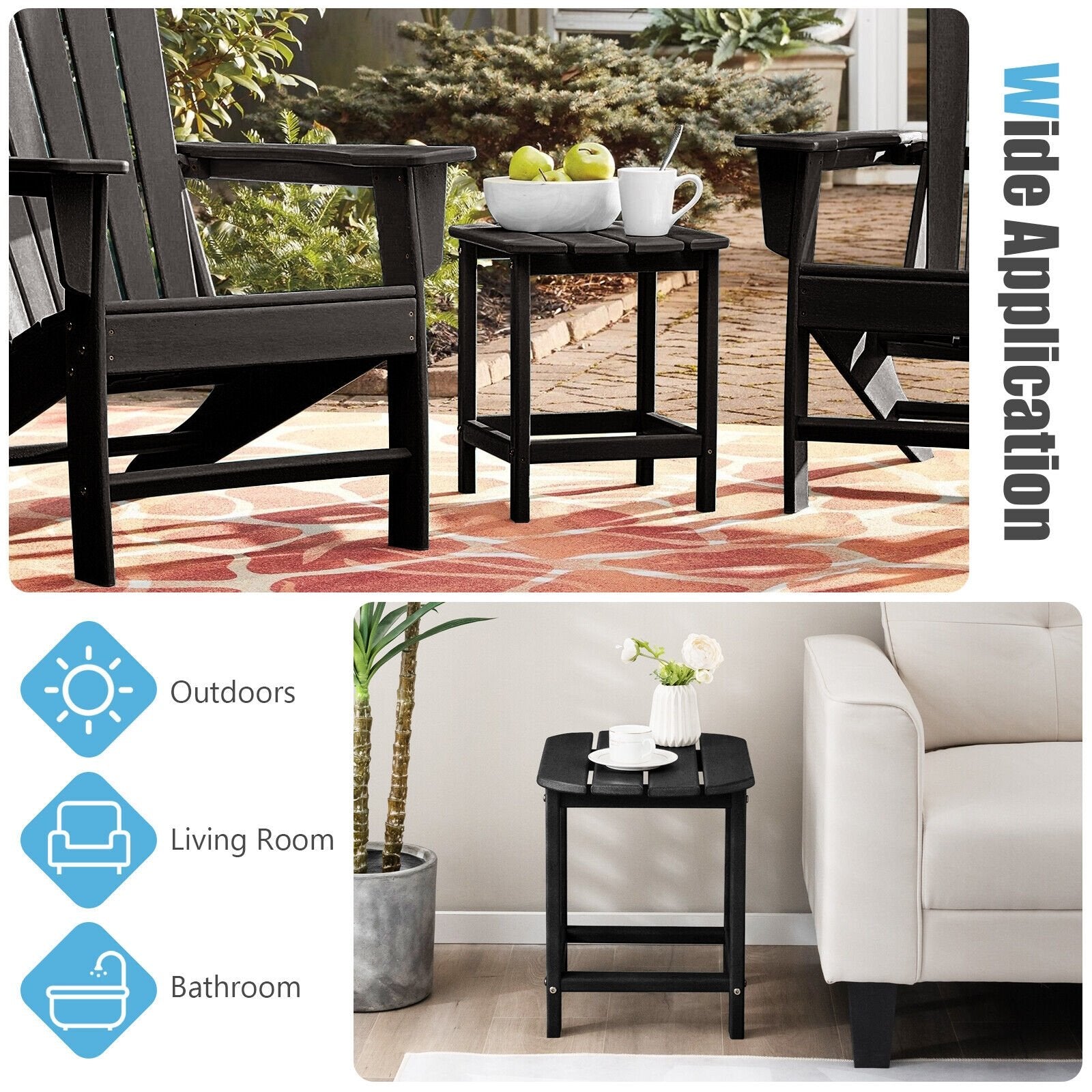 18 Inch Weather Resistant Side Table for Garden Yard Patio, Black Patio Coffee Tables   at Gallery Canada