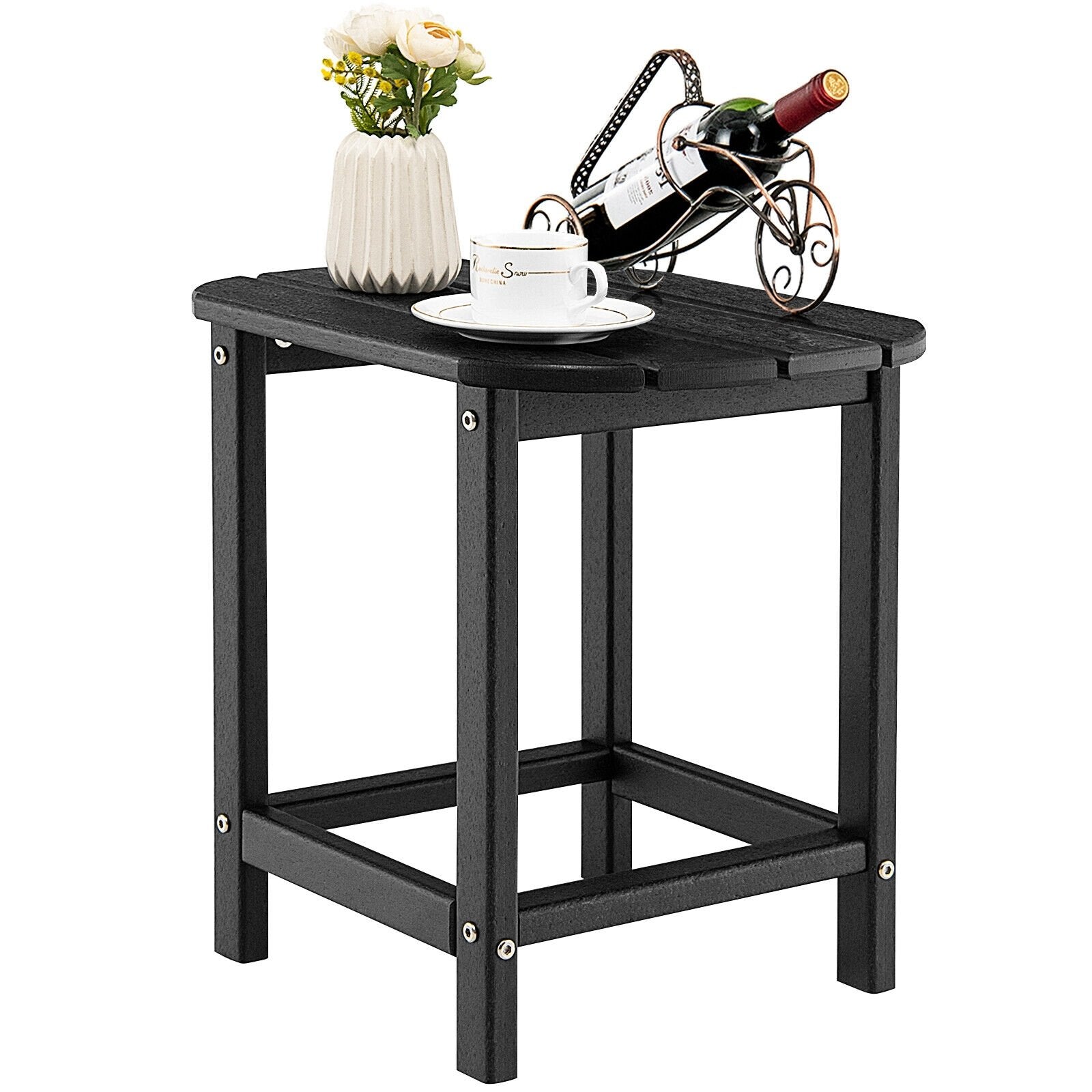 18 Inch Weather Resistant Side Table for Garden Yard Patio, Black Patio Coffee Tables   at Gallery Canada