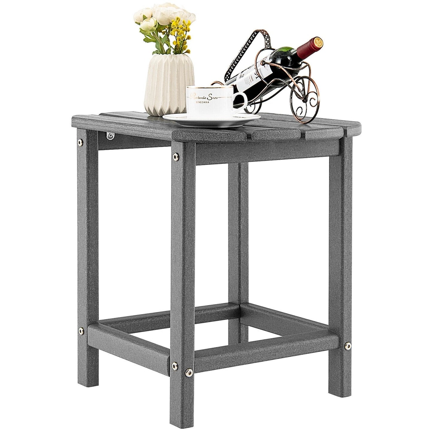 18 Inch Weather Resistant Side Table for Garden Yard Patio, Gray Patio Coffee Tables   at Gallery Canada