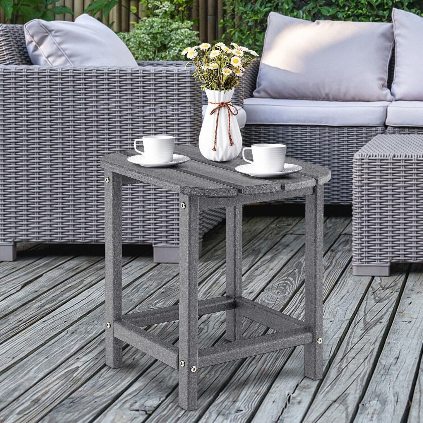 18 Inch Weather Resistant Side Table for Garden Yard Patio, Gray Patio Coffee Tables   at Gallery Canada