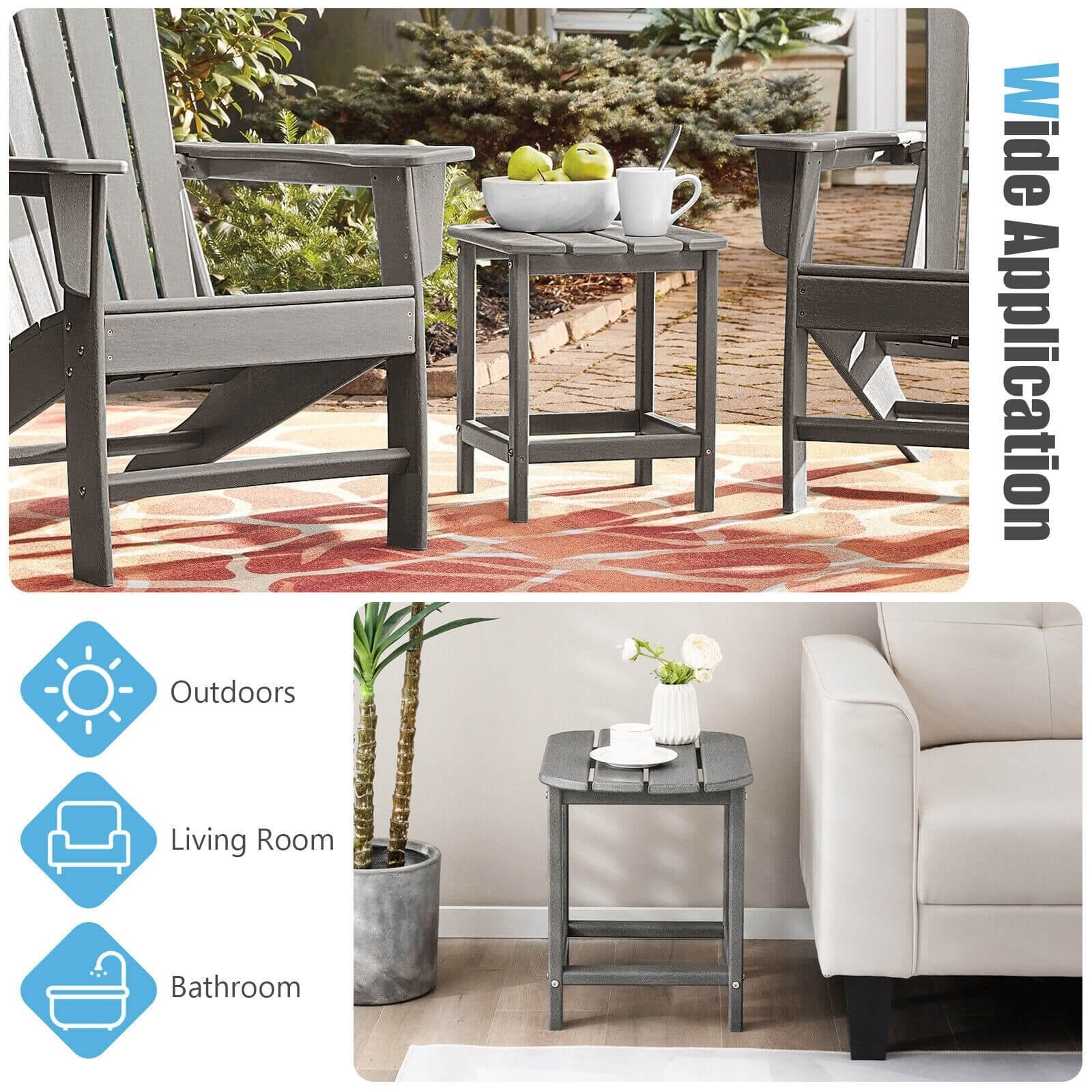 18 Inch Weather Resistant Side Table for Garden Yard Patio, Gray Patio Coffee Tables   at Gallery Canada