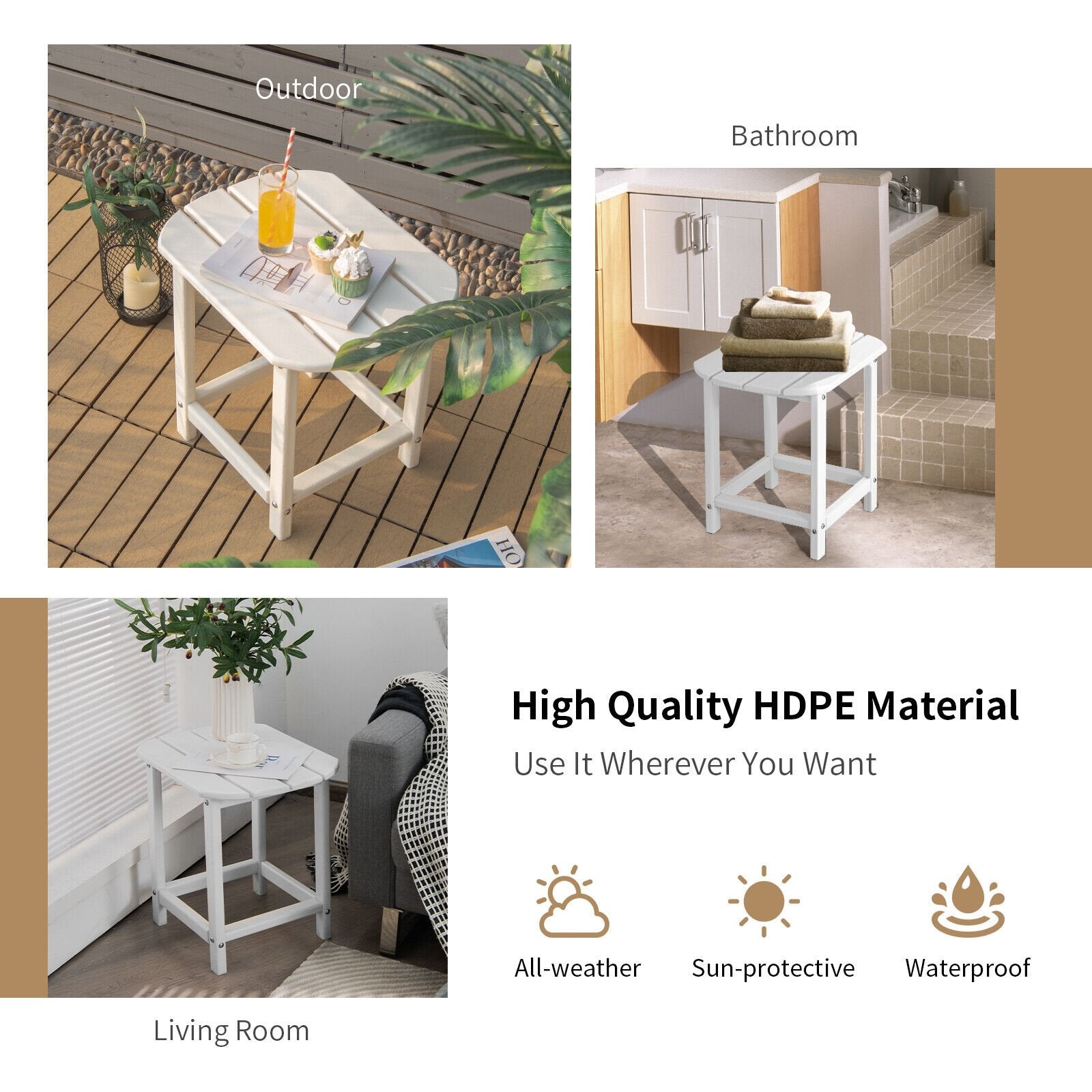 18 Inch Weather Resistant Side Table for Garden Yard Patio, White Patio Coffee Tables   at Gallery Canada