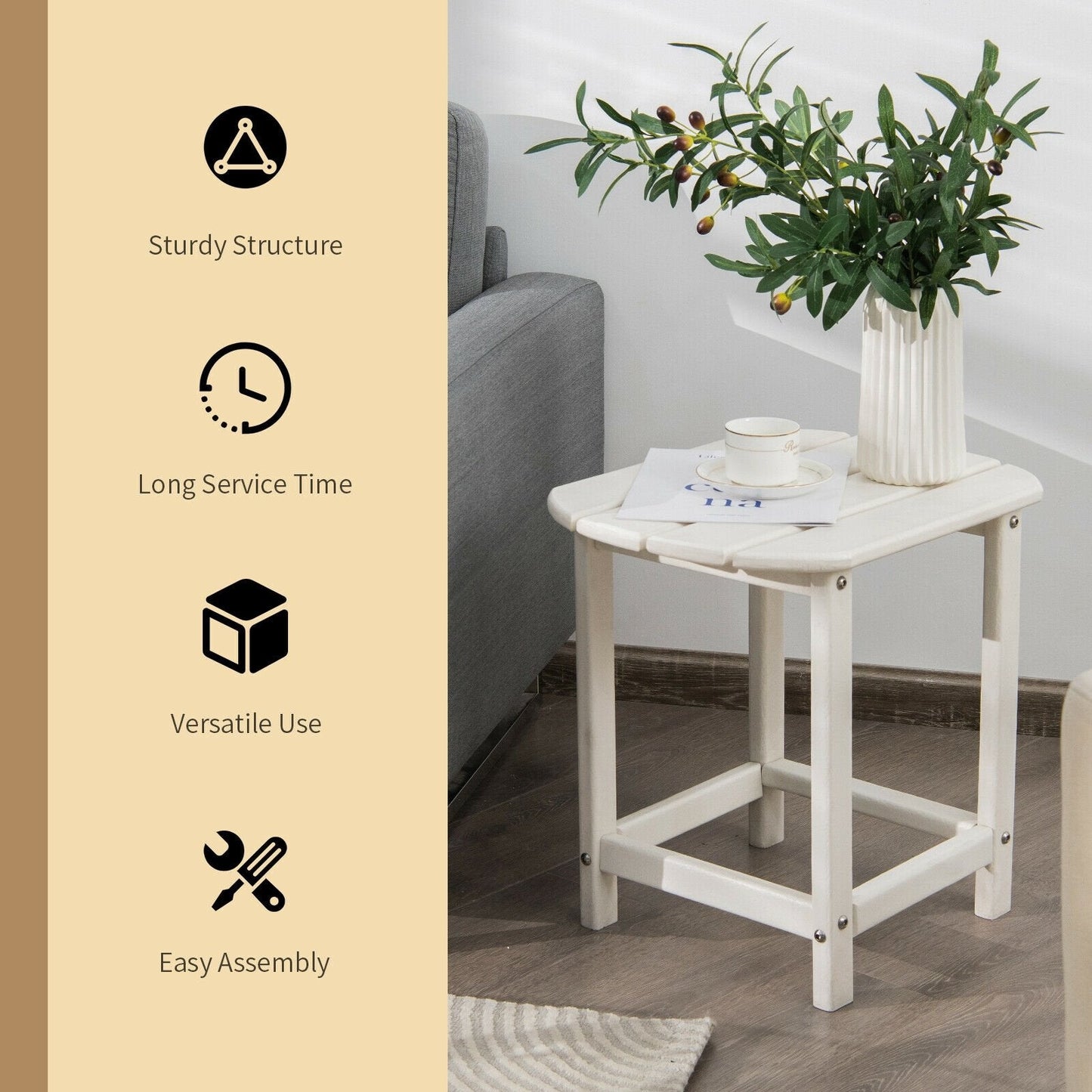 18 Inch Weather Resistant Side Table for Garden Yard Patio, White Patio Coffee Tables   at Gallery Canada