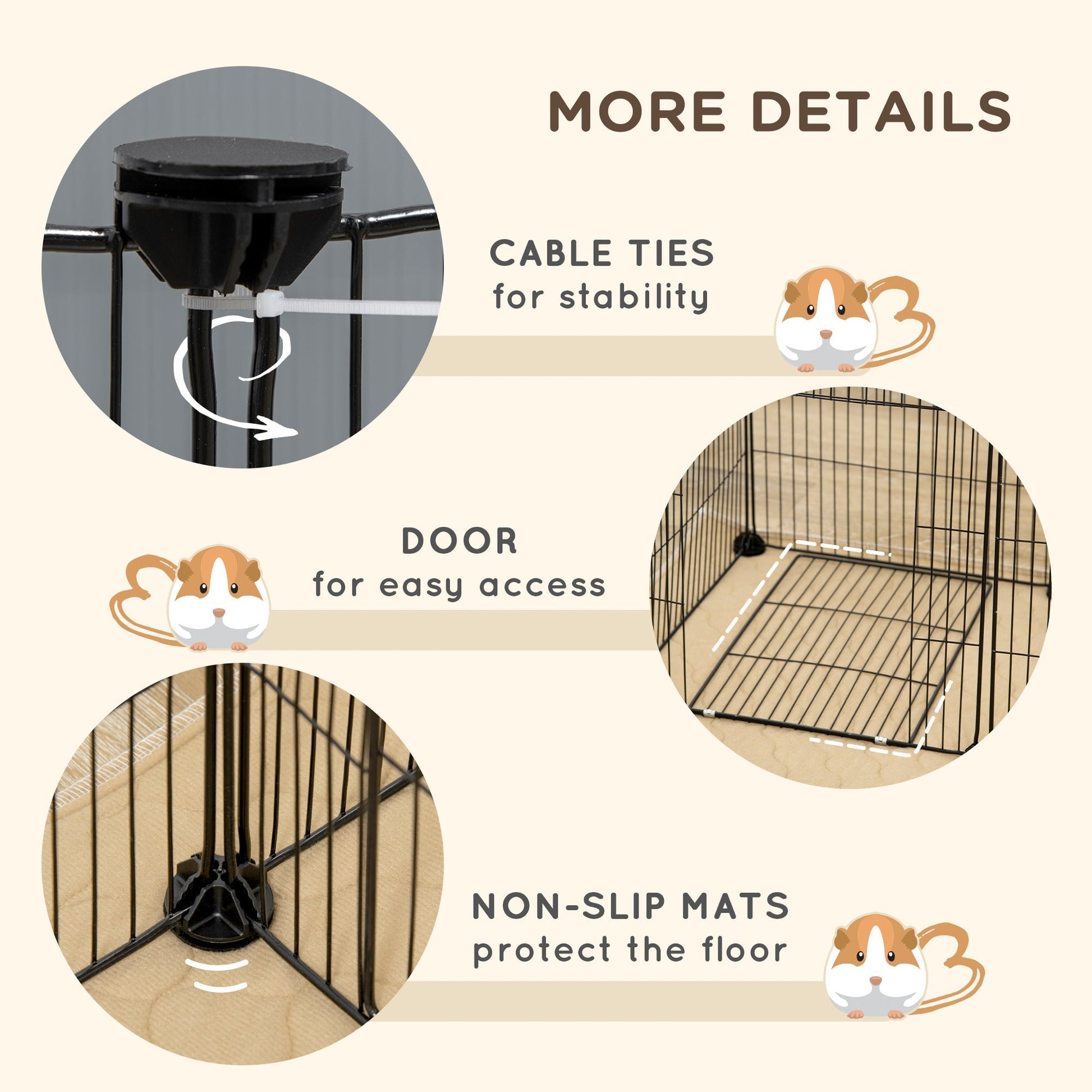 18 Panels Small Animal Cage w/ Water-resistant Mat, Doors, Guinea Pig Playpen, Portable Metal Wire for Hedgehogs - Gallery Canada